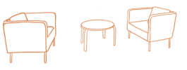 Illustration zwei gegenüberstehender Sessel und einem kleinen Tisch